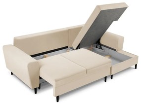 Divano angolare beige allungabile e con contenitore (con penisola a destra/con chaise lounge) con rivestimento in velluto a coste Kyoto – Cosmopolitan Design
