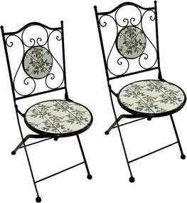 Coppia Di Sedie Pieghevoli In Ferro E Mosaico Da Esterno Flora