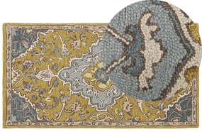 Tappeto lana giallo e blu 80 x 150 cm MUCUR Beliani