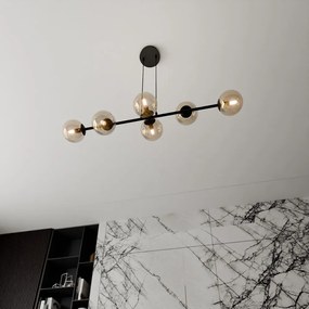 Lampadario a Sospensione in Acciaio e Vetro ROSSI 6 Nero 6xE14 Colore delle Sfere Ambrate