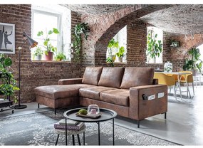 Divano letto vintage in similpelle marrone, angolo sinistro Lofty Lilly - Miuform