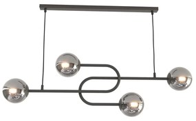 Lampadario 4 Luci Kine In Acciaio Nero E Sfere In Vetro Fumè
