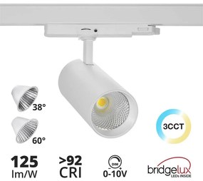 Faro LED 40W Dimmerabile 0-10V per Binario Trifase, 38/60°, Bianco, CCT Colore Bianco Variabile CCT