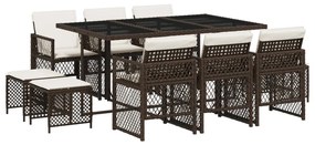 Set da pranzo da giardino 11 pz con cuscini polyrattan marrone