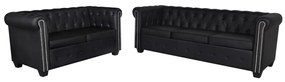 Divani chesterfield a 2 posti e a 3 posti in similpelle nero