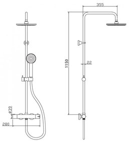 New Line Colonna Doccia 115 Cm Con Miscelatore Termostatico Soffione 20 Cm E Doccetta Con Flessibile 150 Cm Cromo