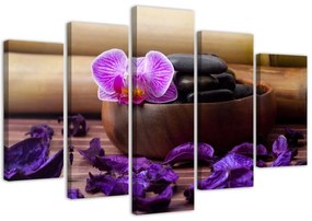 Quadri Quadro 5 pezzi Stampa su tela Pietre termali Zen Orchid