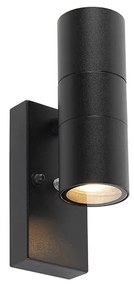 Lampada da parete per esterni nera a 2 luci IP44 con sensore crepuscolare - Duo