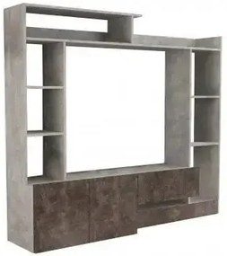 Parete Soggiorno Entry Grigio Cemento e Grigio Scuro: Legno, cm 180x28/40x165