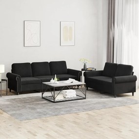 Set Di Divani 2 Pz Con Cuscini Nero İn Velluto /
