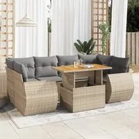 Set Divani da Giardino 7 pz con Cuscini Beige in Polyrattan 3327230