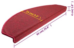 Tappetini per Scale 15 pz Rosso Bordò 65x24x4 cm