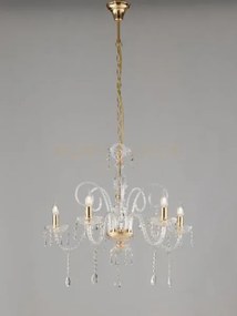 Lampadario monalisa oro e trasparente 5 luci attacco e14 70x145cm