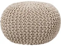 Pouf ottomana beige in cotone lavorato a maglia perline EPS riempimento rotondo piccolo poggiapiedi 50 x 35 cm