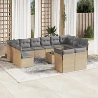 Set Divano da Giardino 13 pz con Cuscini Beige in Polyrattan 3218439