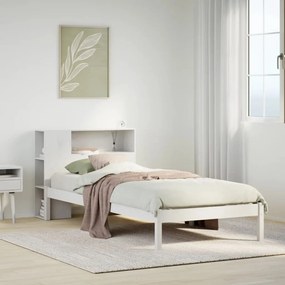 Letto libreria senza materasso bianco 90x190 cm massello pino