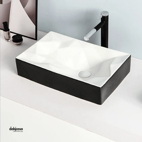 Lavabo D'Appoggio Rettangolare "Break The Rules" Da 56 Cm In Ceramica Finitura Nero Lucido/Bianco Lucido