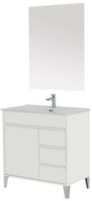 Mobile bagno a terra da 80 cm linea Way bianco lucido con specchio e lavabo