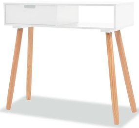 Tavolo consolle in legno di pino massello 80x30x72 cm bianco