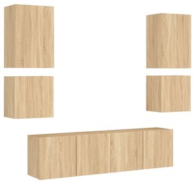 Mobili tv a muro 6pz rovere sonoma in legno multistrato