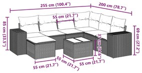 Set divani da giardino 8 pz con cuscini marrone in polyrattan