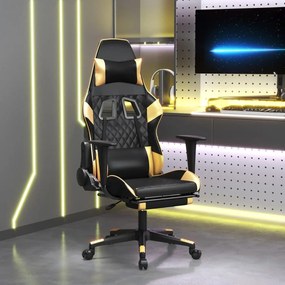 Sedia da gaming massaggiante poggiapiedi nero e oro similpelle