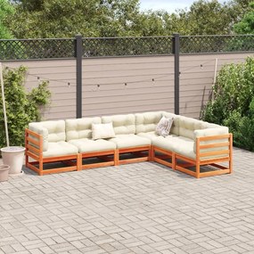 Set divani giardino 6pz con cuscini marrone cera massello pino