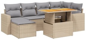 Set divani da giardino 7 pz con cuscini beige in polyrattan