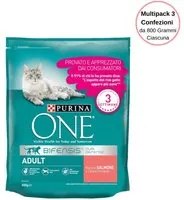 Purina one bifensis crocchette al salmone e cereali per gatto adulto multipack da 3 confezioni da 800 grammi ciascuna