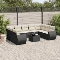 Set Divani da Giardino 10pz con Cuscini in Polyrattan Nero 3221805