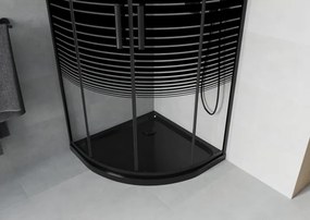 Mexen Rio cabina doccia semicircolare 80 x 80 cm, fasce nere, nero + piatto doccia Flat, nero - 863-080-080-70-20-4170B