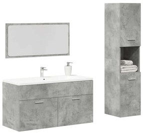 Set Mobili Da Bagno 3 Pz Grigio Cemento İn Legno Multistrato /