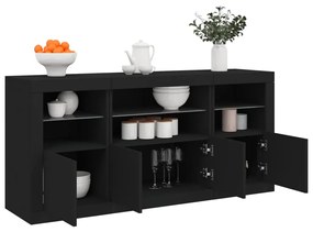 Credenza con luci led nera 142,5x37x67 cm