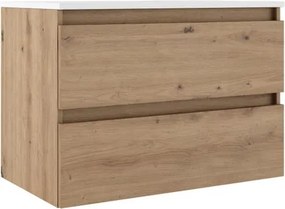 Mobile bagno sospeso con lavabo e organizer per cosmetici L 79.5 x H 55 x P 45 cm Roble Costa, rovere 2 cassetti per vasca centrale Trevi