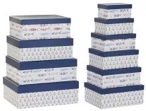 Set di Scatole per Sistemare Impilabili DKD Home Decor Marino Bianco Blu Marino Cartone (43,5 x 33,5 x 15,5 cm)