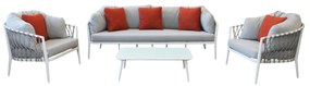 BACHATA - salotto con struttura in alluminio verniciato taupe o bianca, rivestimento in corda in pvc