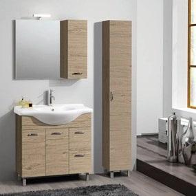 Mobile sottolavabo, lavabo e specchio con illuminazione Nicole per vasca centrale rovere nabucco L 85 x H 70 x P 50 cm, 2 ante 2 cassetti
