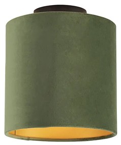 Plafoniera con paralume in velluto verde con oro 20 cm - Combi Black