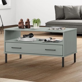 Tavolino gambe metallo grigio 85x50x45 cm legno massello oslo
