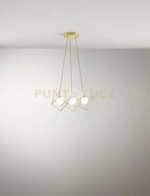 Sospensione in metallo colore oro cube  3 luci attacco g9 d.45cm