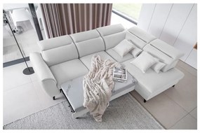 Divano angolare bianco allungabile/con contenitore (con penisola a destra/a L) e rivestimento in velluto Noble – ELTAP