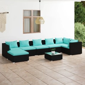 Set Salotto da Giardino 8 pz con Cuscini in Polyrattan Nero