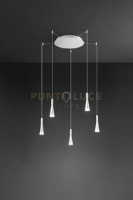 Sospensione in alluminio colore bianco 5 luci cone led 35w 3000k cr...