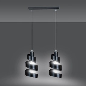 Lampadario Moderno 2 Luci Tristano In Acciaio Nero Con Fasce A Spirale