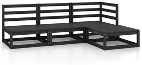 Set divani da giardino 4 pz nero in legno massello di pino