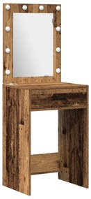 Set tavolo trucco 3 pezzi con led legno antico