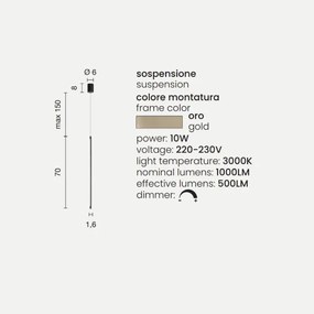 Lampada a sospensione Led verticale in metallo verniciato Oro 6 cm - GENIUS