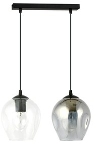 Lampadario 2 Luci Fuxi In Acciaio Nero E Vetri Fumè E Trasparente