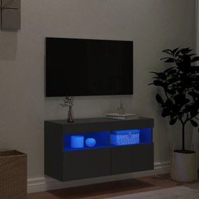Mobile TV a Parete con Luci LED Nero 80x30x40 cm