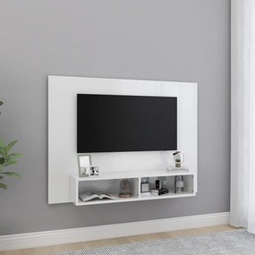 Mobile TV a Muro Bianco Lucido 120x23,5x90 cm Legno Multistrato